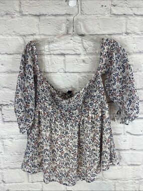 American Eagle Cottagecore Smocked Off Shoulder Floral Babydoll Top Size Small